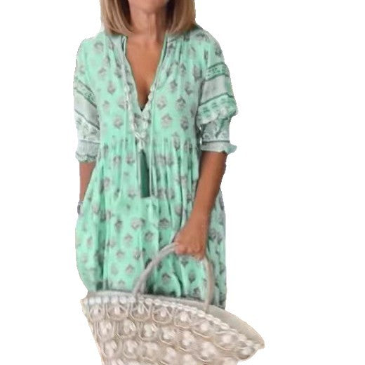Damen Boho Midi Kleid Drune