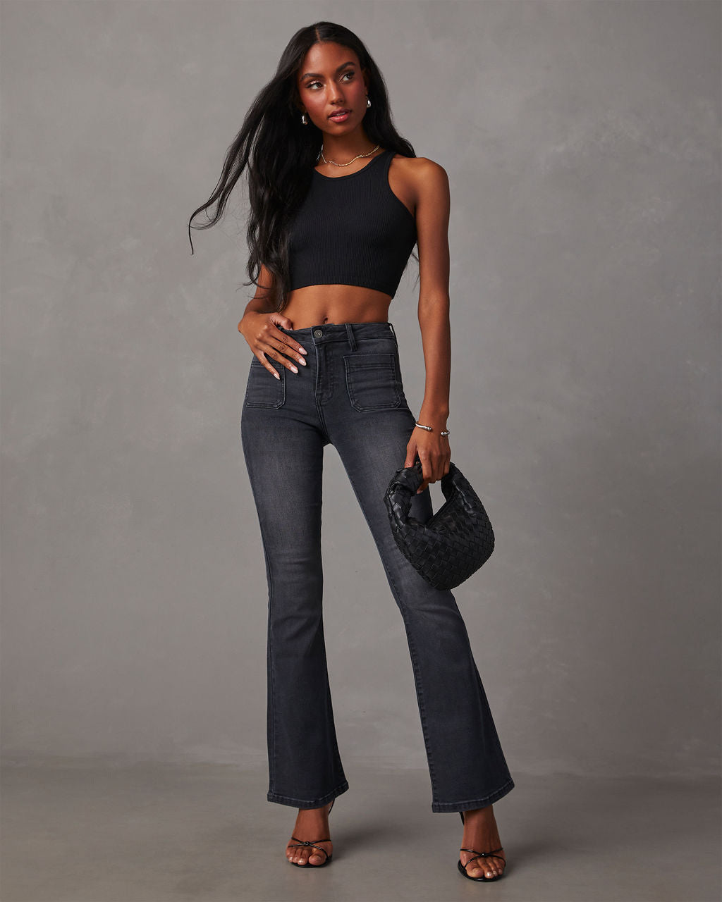 Damen Flared Jeans mit hohem Bund und strukturiertem Denim Drune