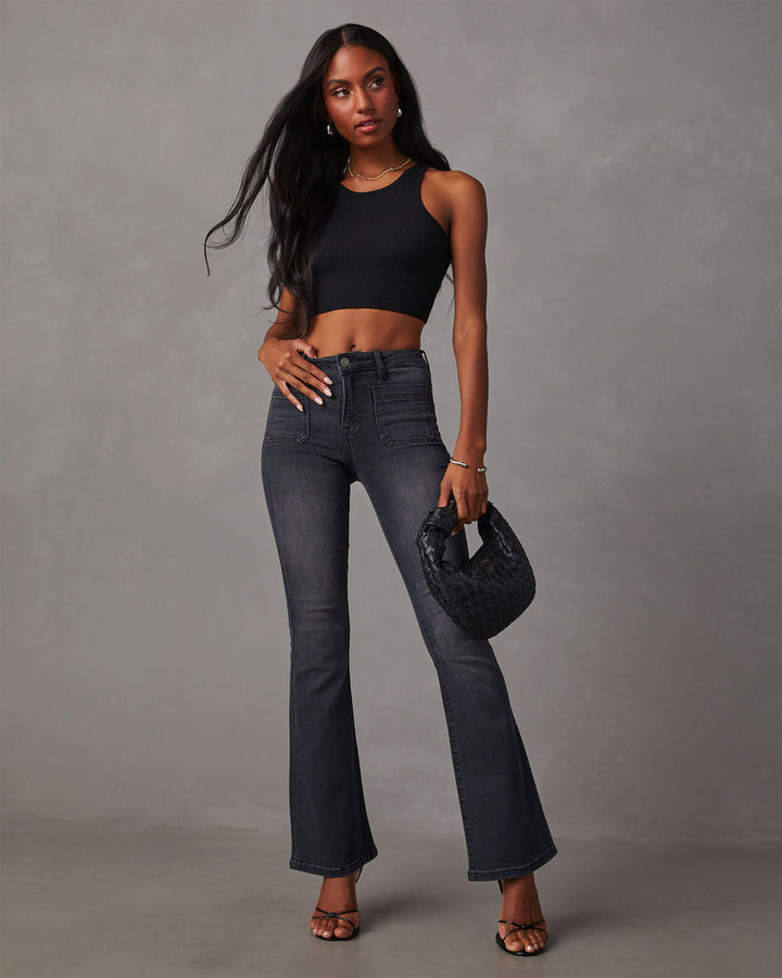 Damen Flared Jeans mit hohem Bund und strukturiertem Denim Drune