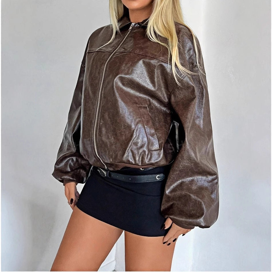 Damen Kunstleder Bomberjacke Drune