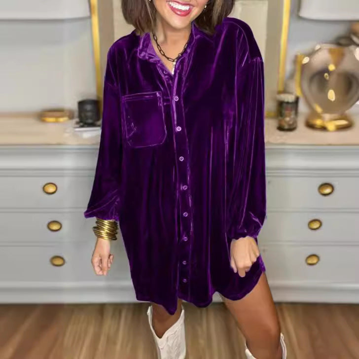 Damen Strandhemdkleid aus weichem Samtstoff mit praktischen Knopfdetails Drune