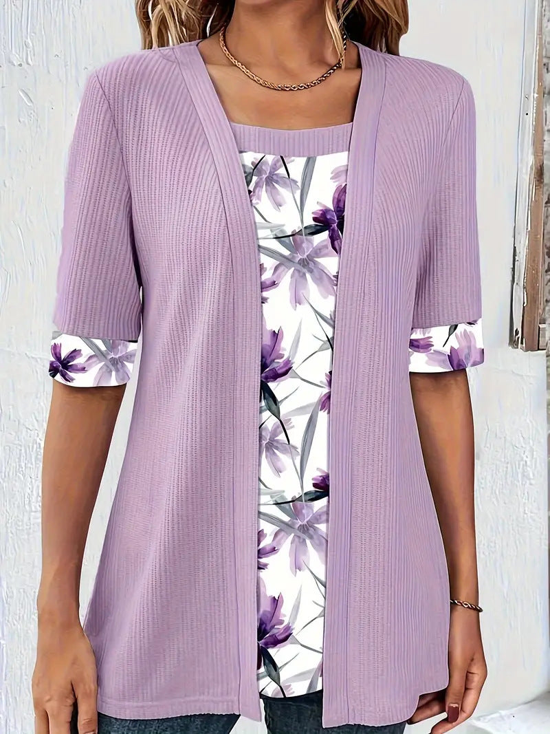 Damen lässige Cardigan mit floralem Innenfutter Drune
