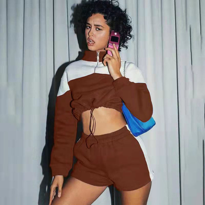 Damen sportliches Zweiteiler-Set mit cropped Jacke und Shorts Drune