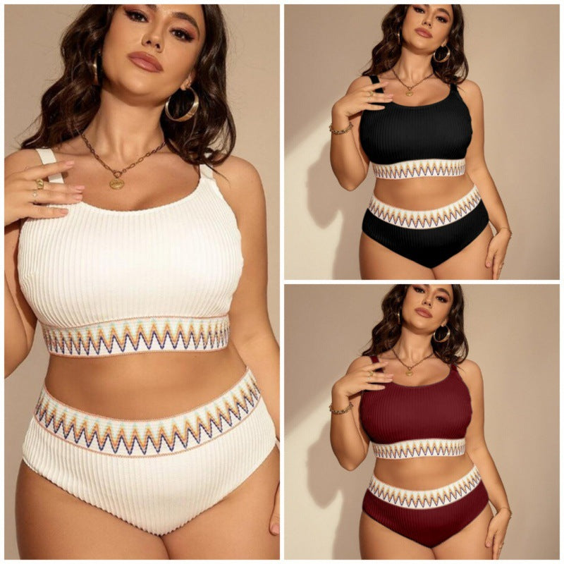 Damen Crop-Top Bikini-Set mit hohem Bund und dekorativem Muster Drune