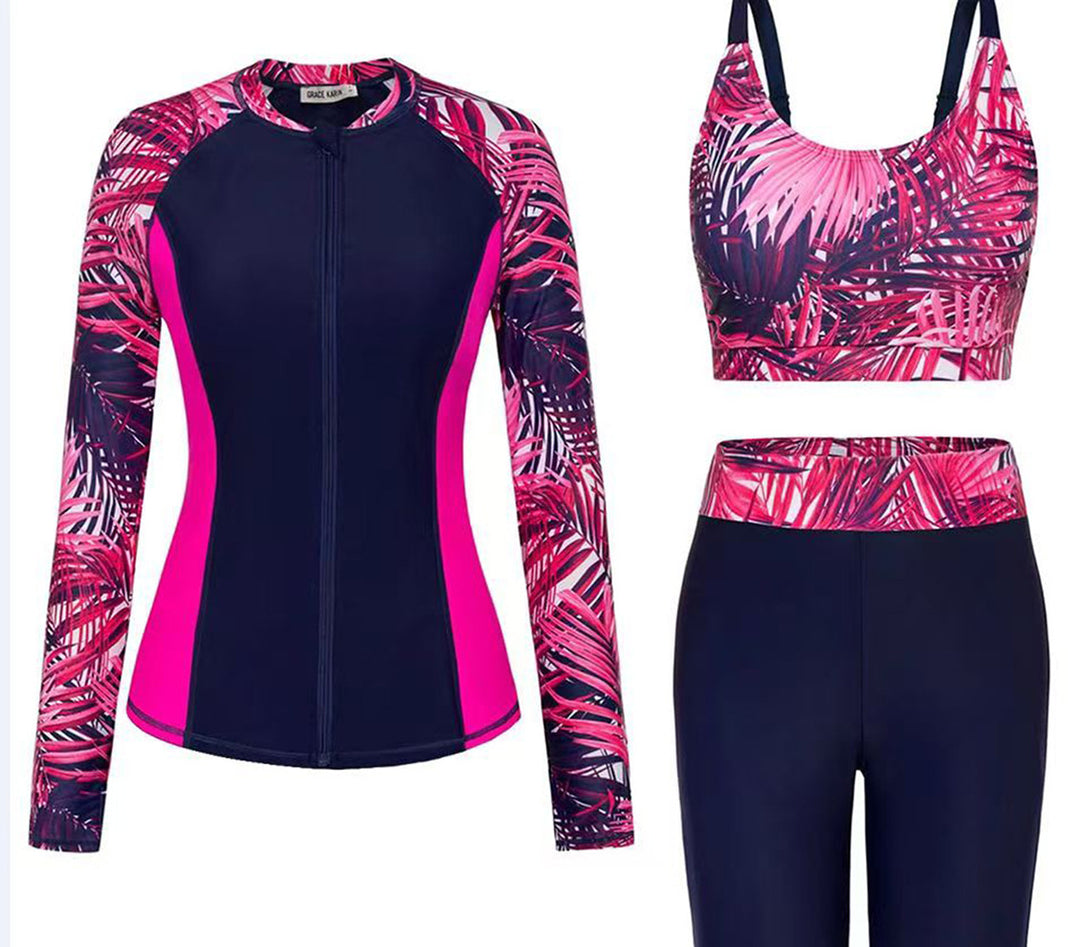 Damen Sportliches Bade-Set mit langärmligem Oberteil und bequemen Leggings Drune