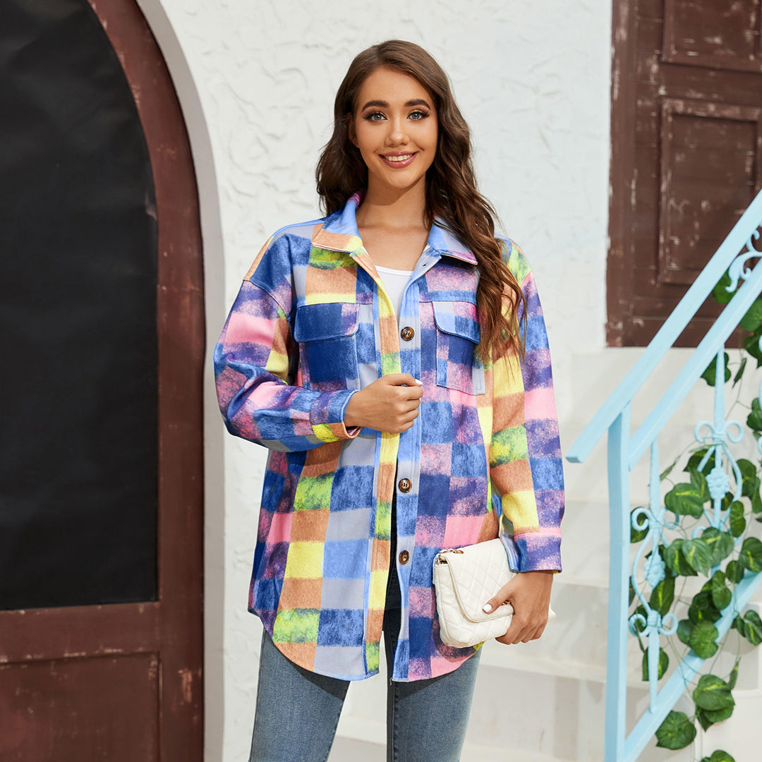 Damen Karierte Flanelljacke mit praktischen Taschen und oversize Schnitt Drune