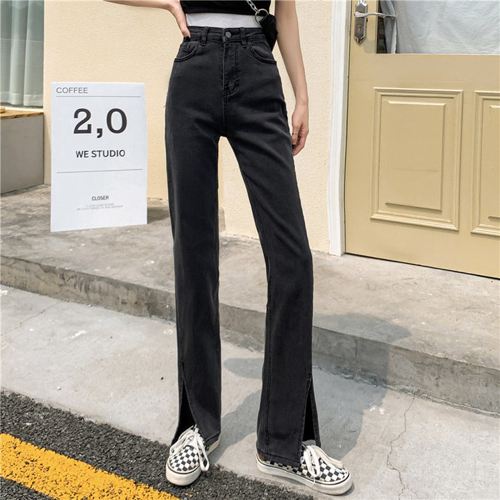 Damen Hochtaillierte Denimhose mit Seitenschlitzen Drune
