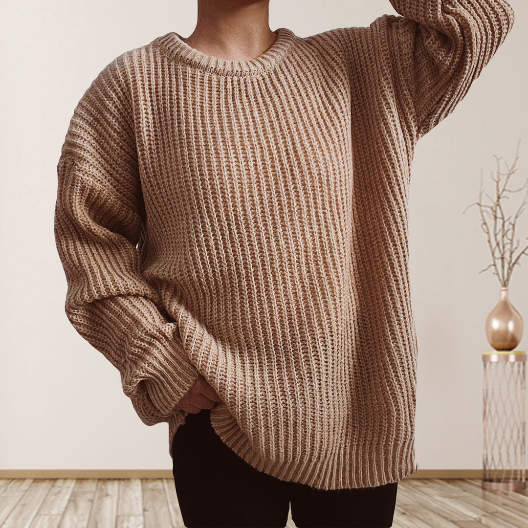 Damen lässiger Grobstrickpullover mit überschnittenen Schultern Drune