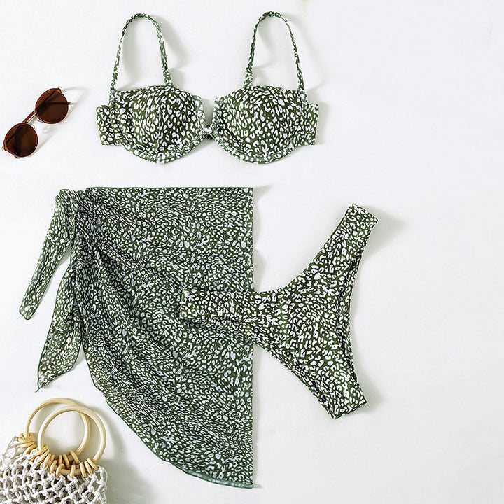 Damen Triangel-Bikini-Set mit transparentem Stoff und animalischem Muster Drune