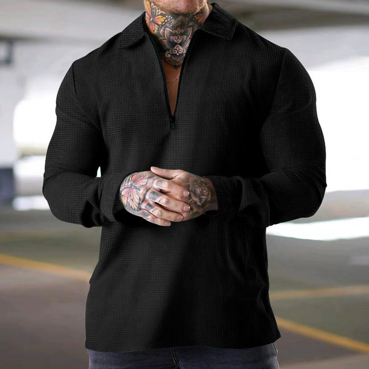 Herren nan schmales Halbzip-Polo mit Waffelstruktur offener Kentkragen und cleanem Minimal-Design Drune