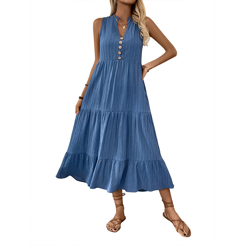 Damen elegantes Maxikleid mit Knopfleiste und lässigem Schnitt Drune