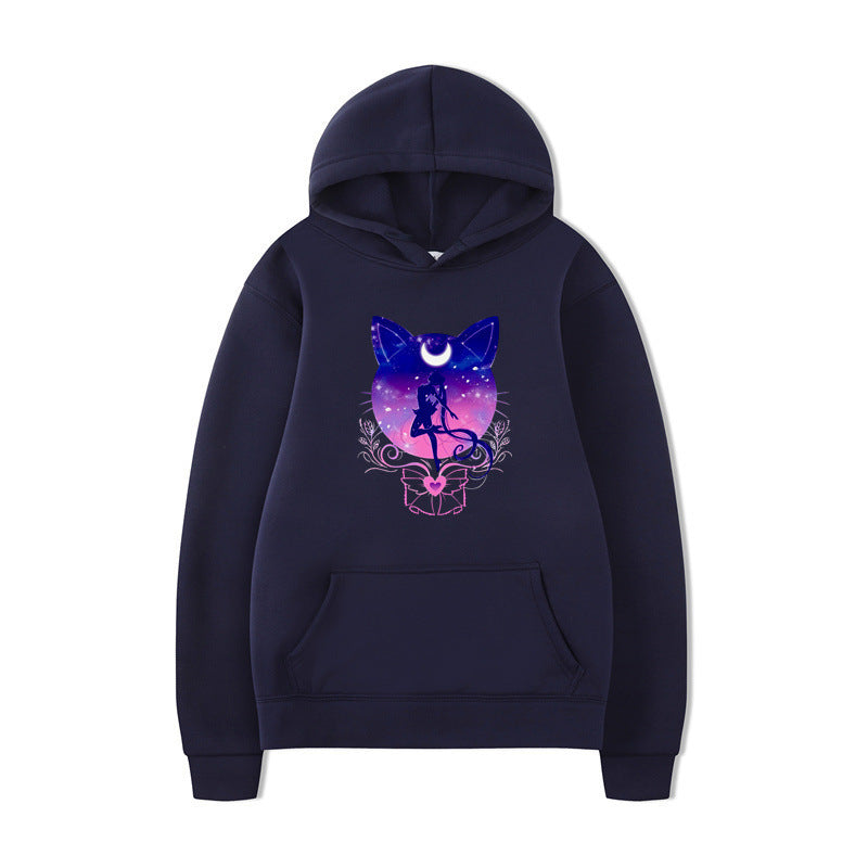 Damen Kapuzenpullover mit künstlerischem Katzenmotiv und bequemer Passform Drune