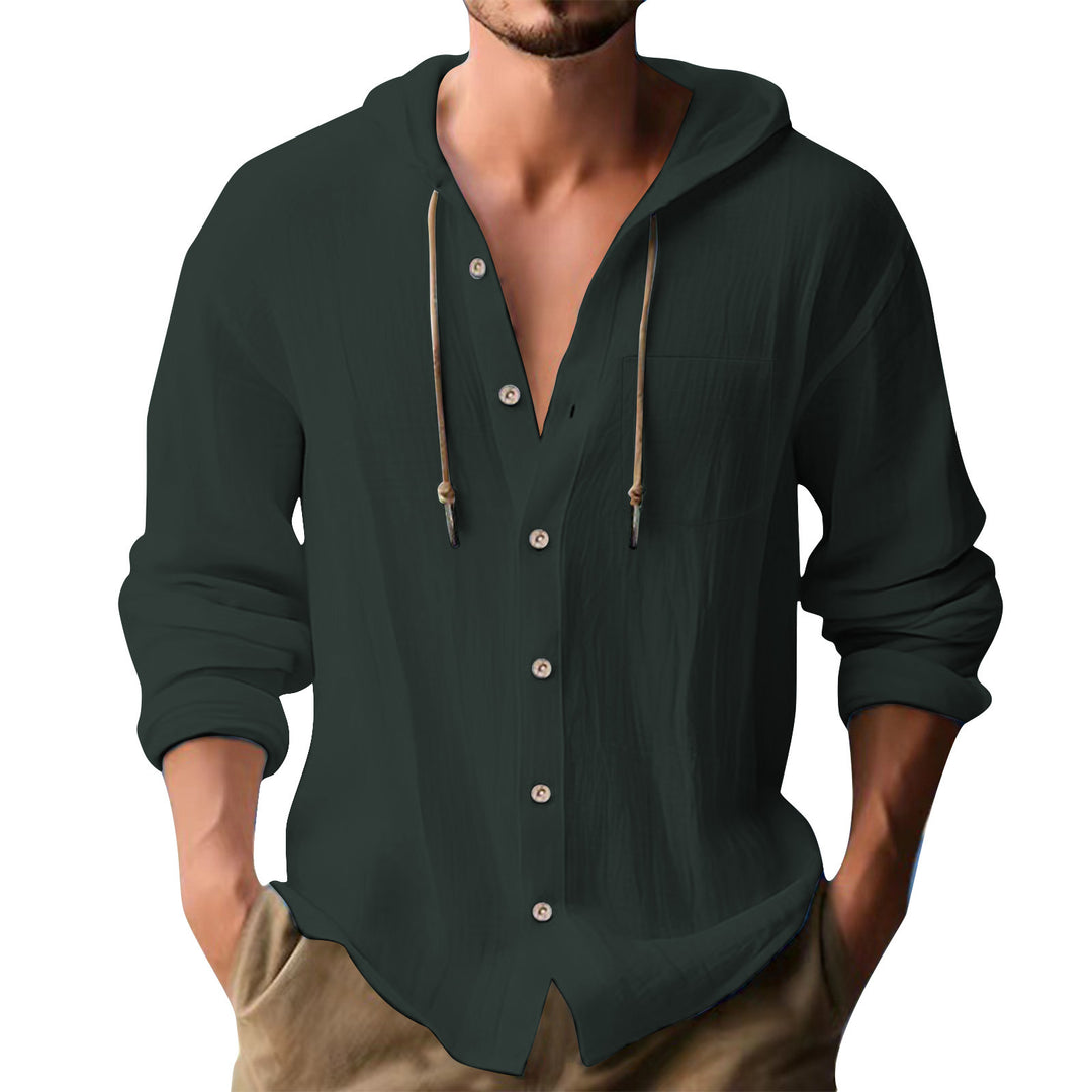 Herren lässiges Kapuzenshirt mit Knopfleiste und praktischen Taschen Drune