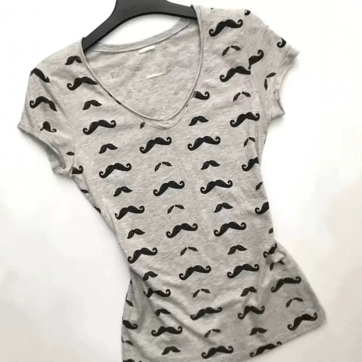 Damen T-Shirt mit kreativem Schnurrbart-Design Drune