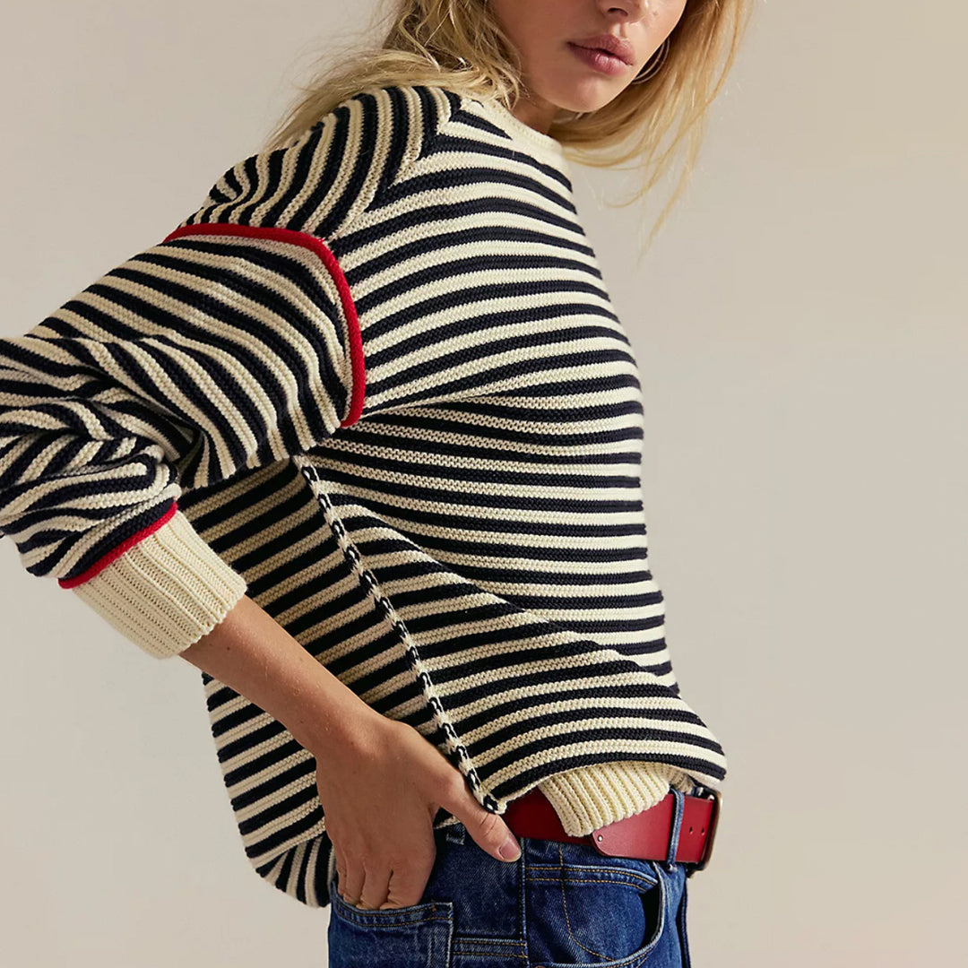 Damen Oversized Strickpullover mit Streifenmuster und lässiger Passform Drune