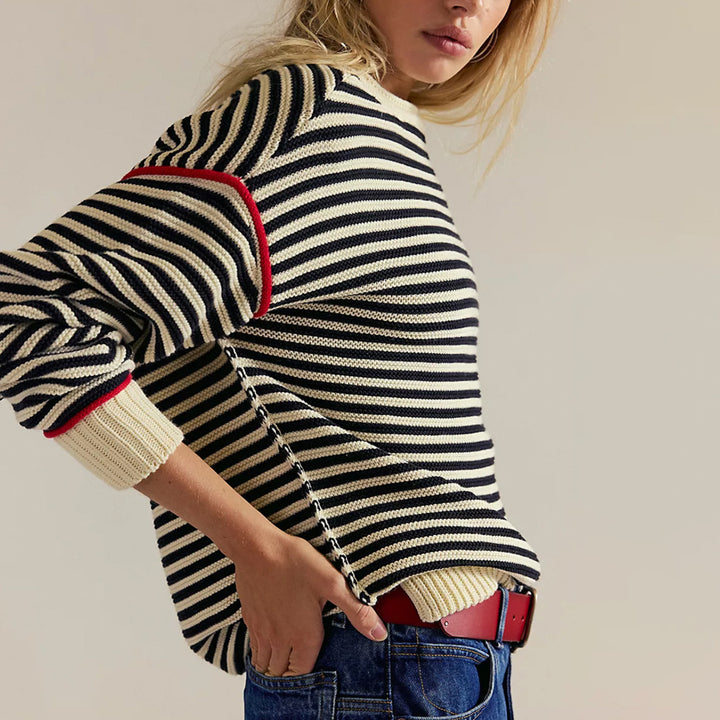 Damen Oversized Strickpullover mit Streifenmuster und lässiger Passform Drune