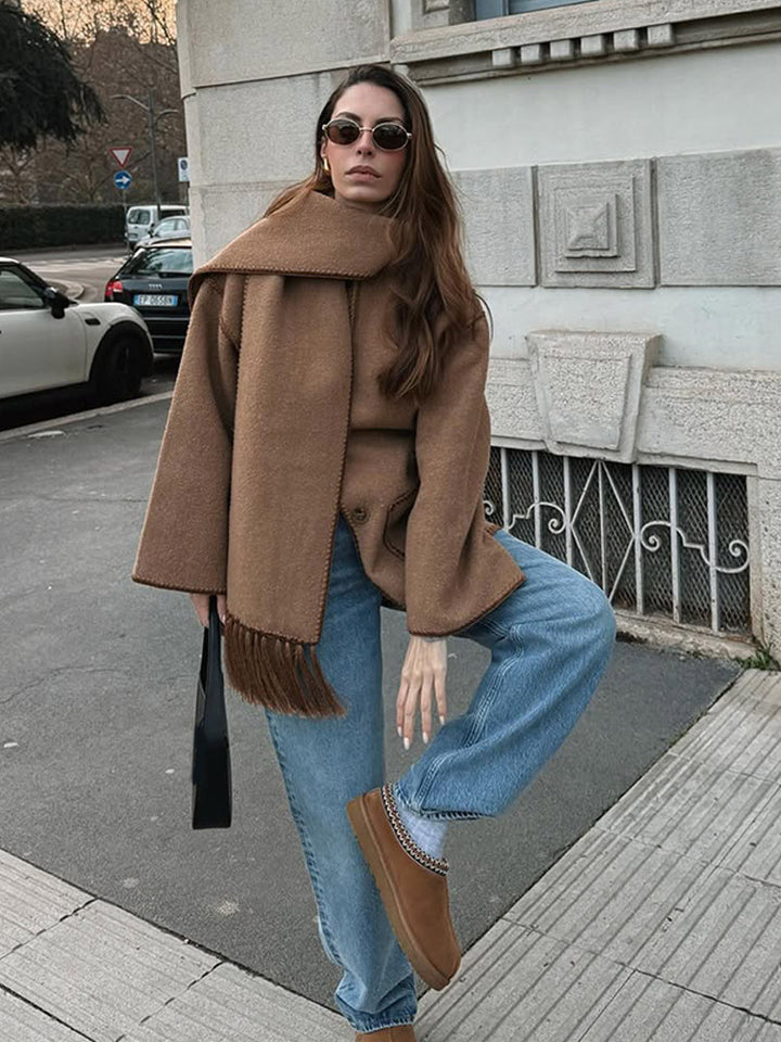 Damen oversized Mantel mit Fransendetails Drune