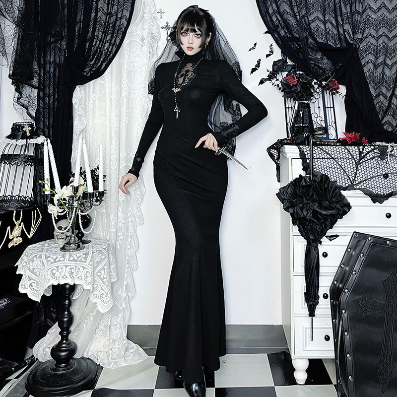 Damen Elegantes langes Abendkleid im viktorianischen Stil mit Spitzenakzenten Drune