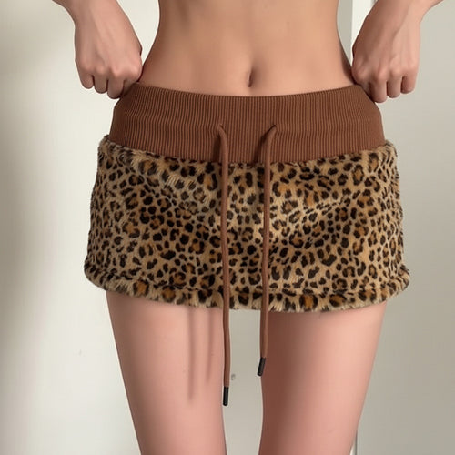 Damen eleganter Minirock aus fellartigem Material mit Modellknopf und Taillenband Drune