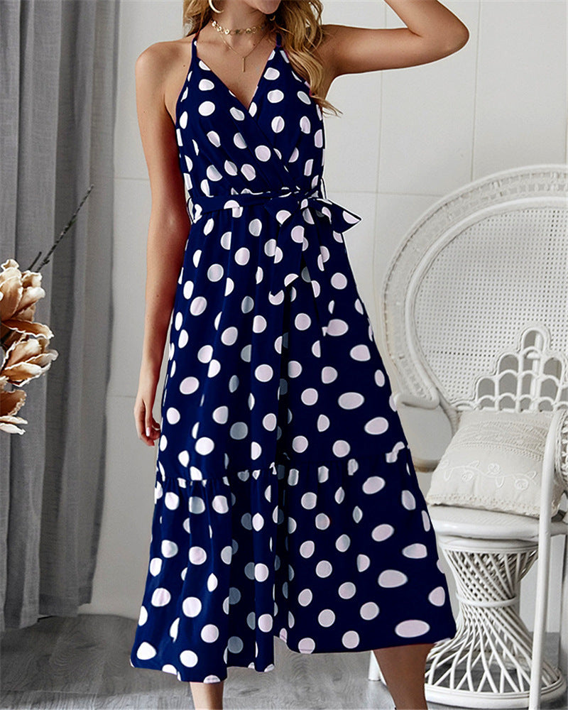 Damen Maxikleid mit Polka-Dots und Rüschen von Drune
