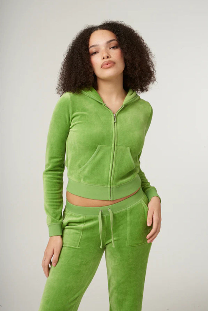 Damen Cropped Fleecejacke mit Kapuze Drune