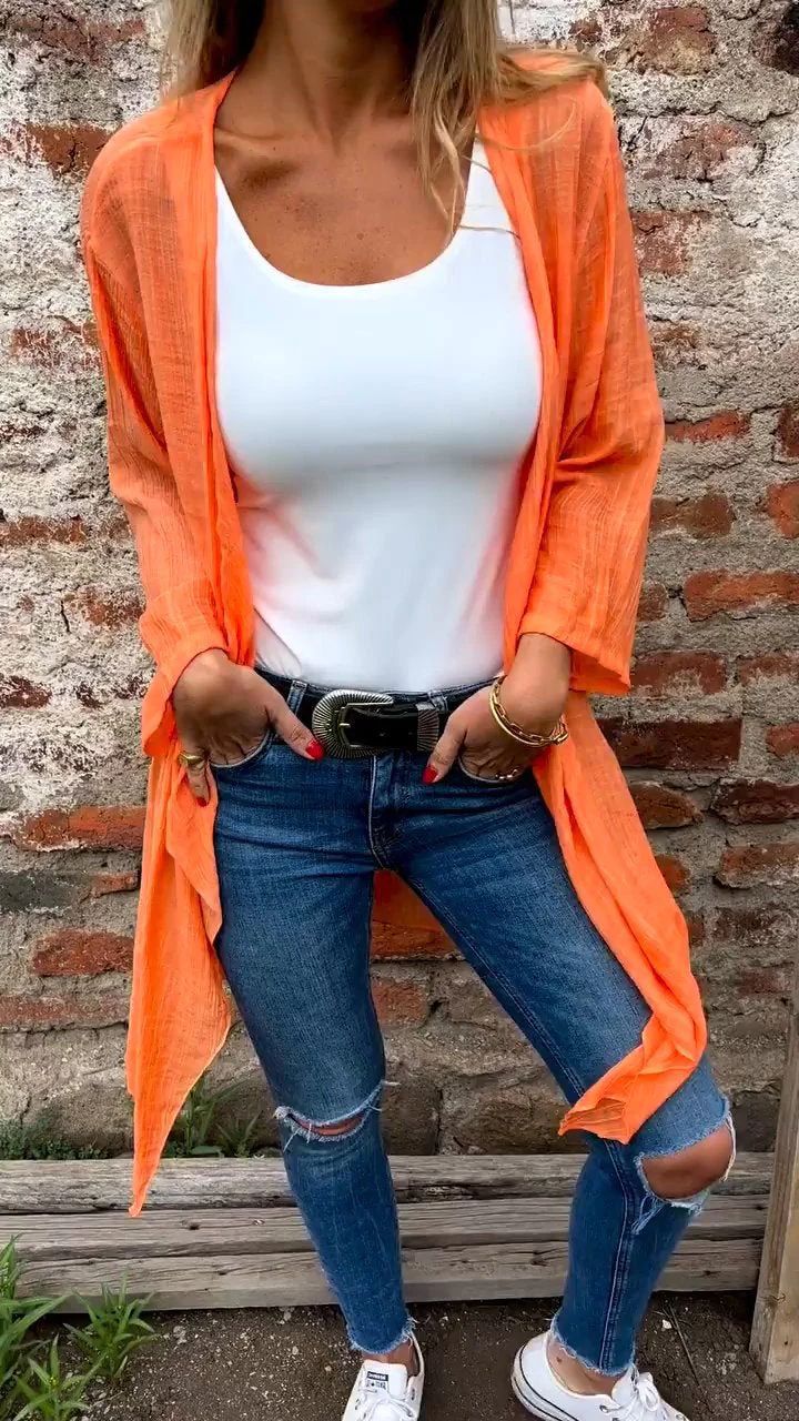 Damen Longcardigan mit fließendem Schnitt und eleganten Raffungen Drune