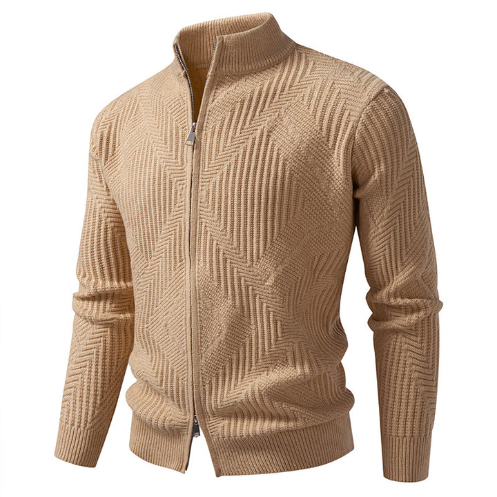 Herren nan Reißverschluss-Cardigan mit geometrischem Fischgrätstrick und Stehkragen Drune