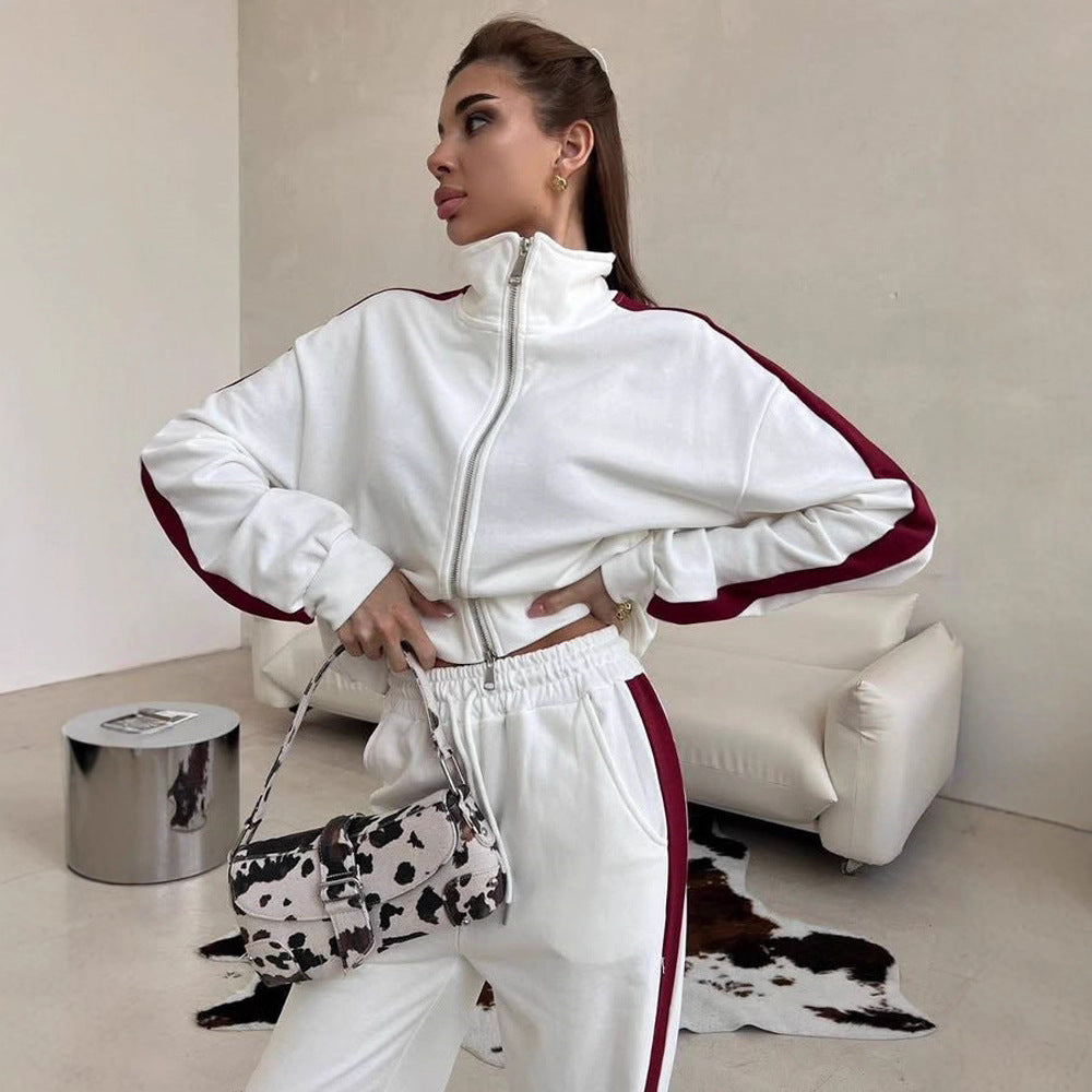 Damen Sportliches Fleece-Lounge-Outfit mit hohem Kragen und seitlichem Reißverschluss Drune