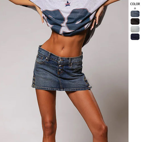 Damen Jeans-Miniröckchen im angesagten Schnitt mit dekorativen Knopfdetails Drune