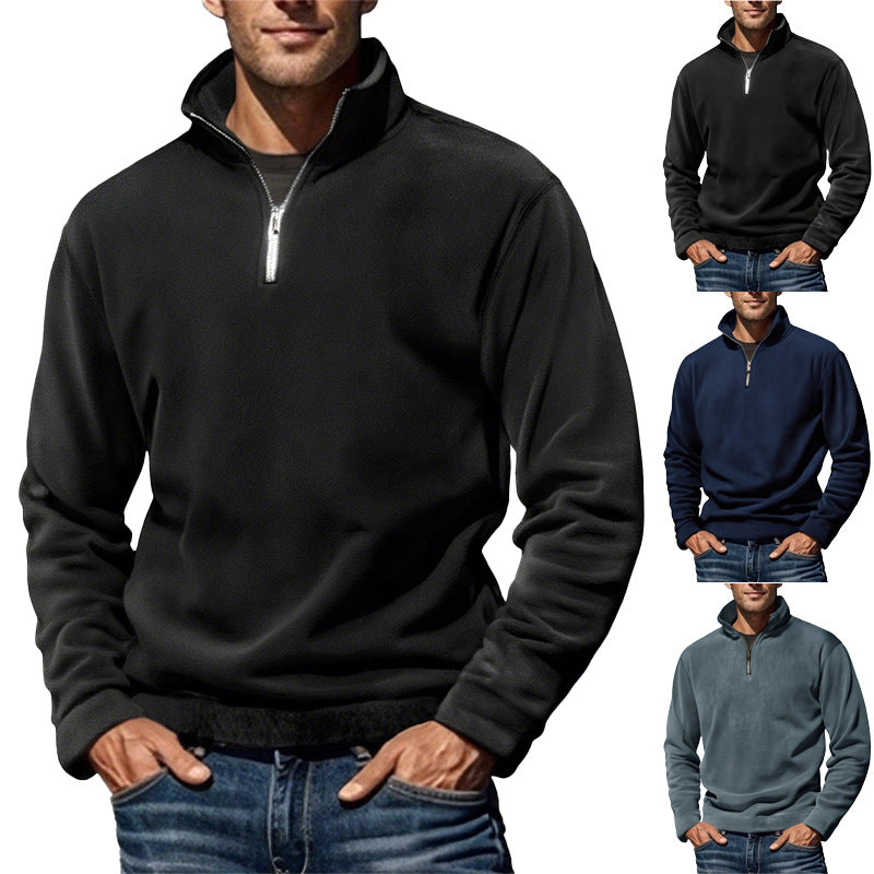 Herren nan Fleece-Halbzippullover mit Stehkragen und Rippbündchen Drune