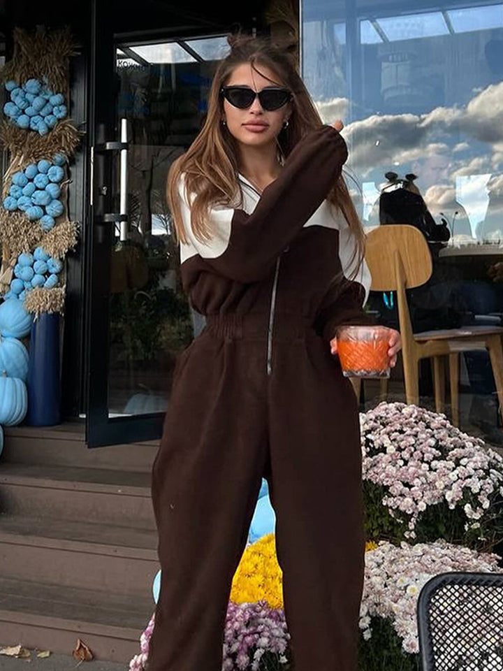 Damen sportliches Sweatanzug-Set mit hohem Kragen und Reißverschluss Drune