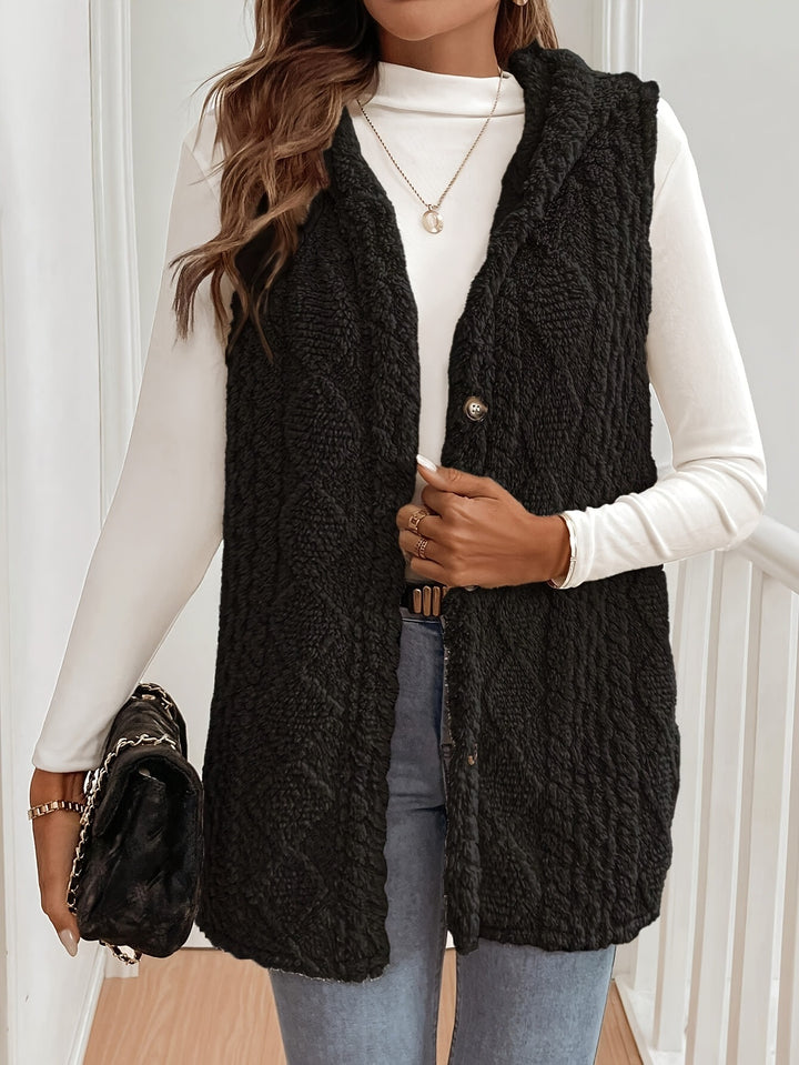 Damen Plüsch-Weste mit hohem Kragen und Knopfdetails Drune
