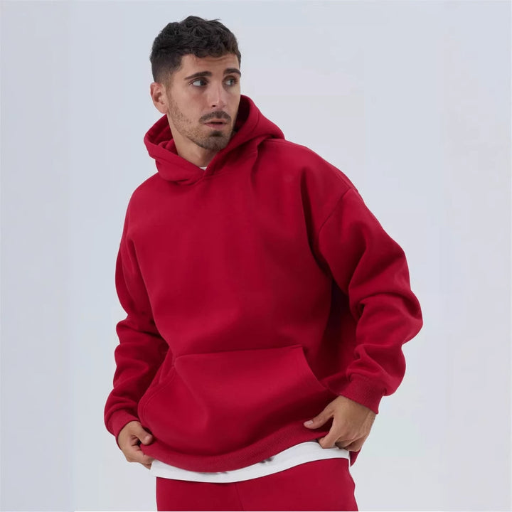 Herren nan schwerer Fleece-Boxy-Hoodie mit tiefem Schulterfall verstärkter Kapuze und Kängurutasche Drune