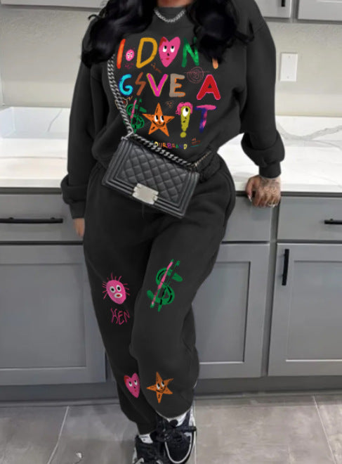 Damen lässiger Sweat-Anzug mit kreativem Grafikdruck für die modebewusste Frau Drune