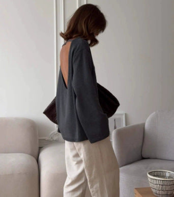 Damen Relaxed Fit Pullover mit tiefem Rundhalsausschnitt und weiten Ärmeln Drune