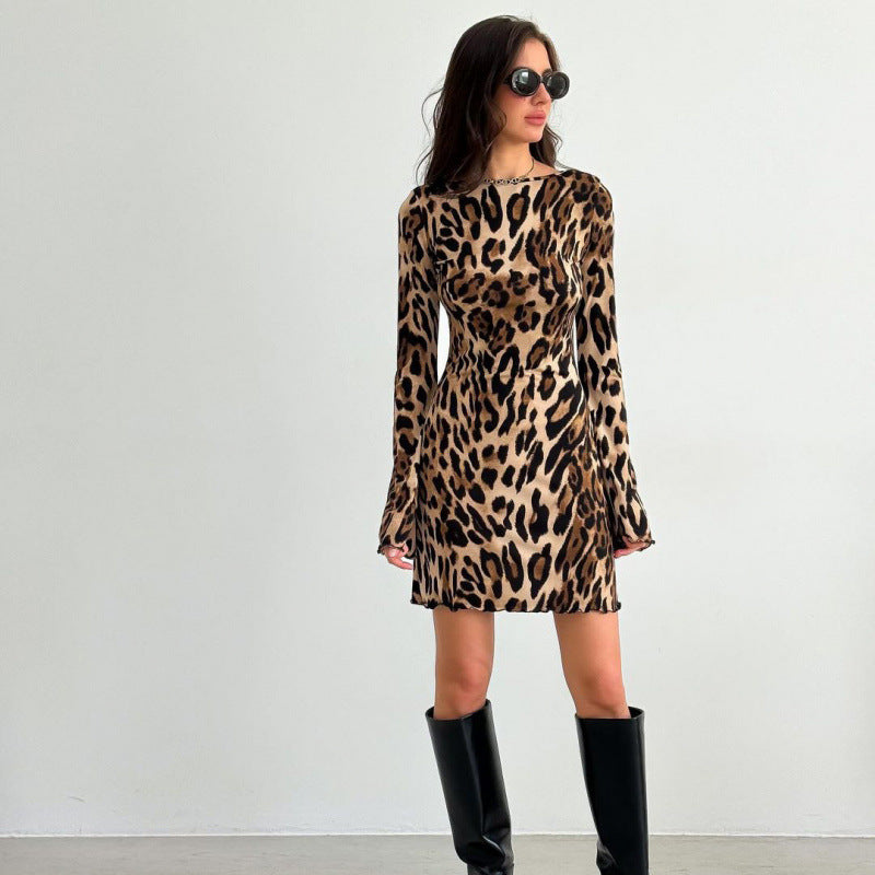 Damen Minikleid mit veganem Leder und trendigem Animal-Print Drune