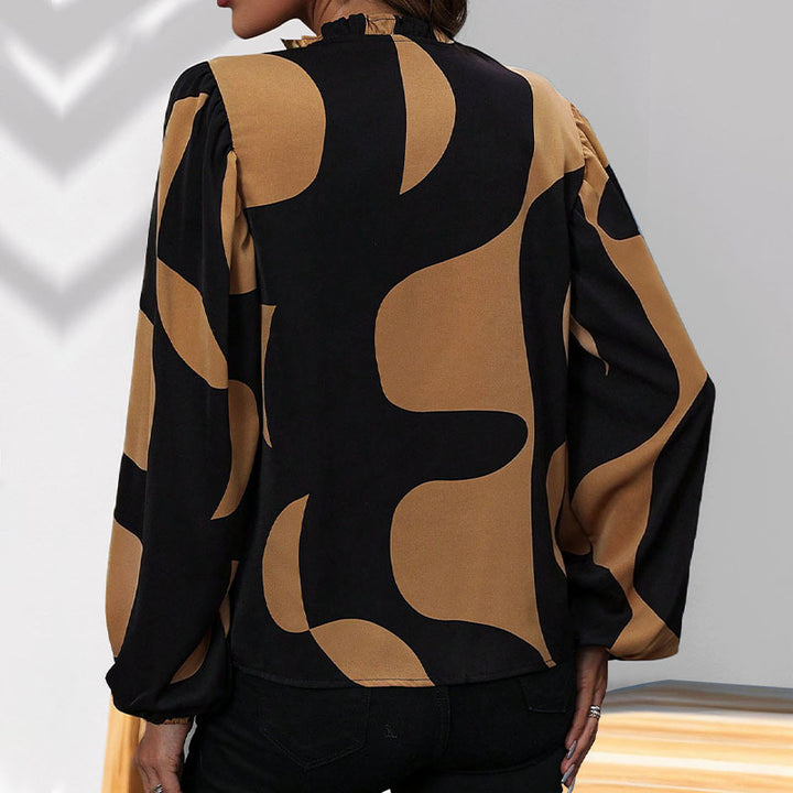 Damen Bluse mit modischem V-Ausschnitt und einzigartigem Muster Drune