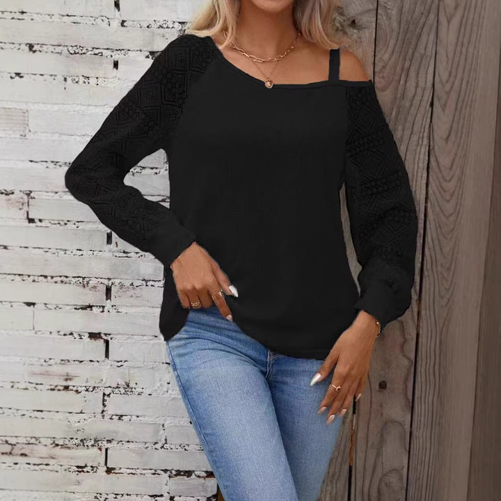 Damen Elegantes Strickoberteil mit asymmetrischem Ausschnitt und verzierten Ärmeln Drune