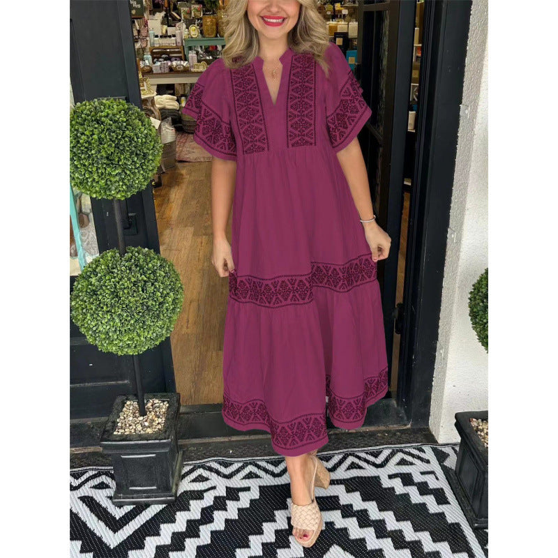 Damen Maxikleid mit raffinierten Stickdetails und ausgestelltem Schnitt Drune