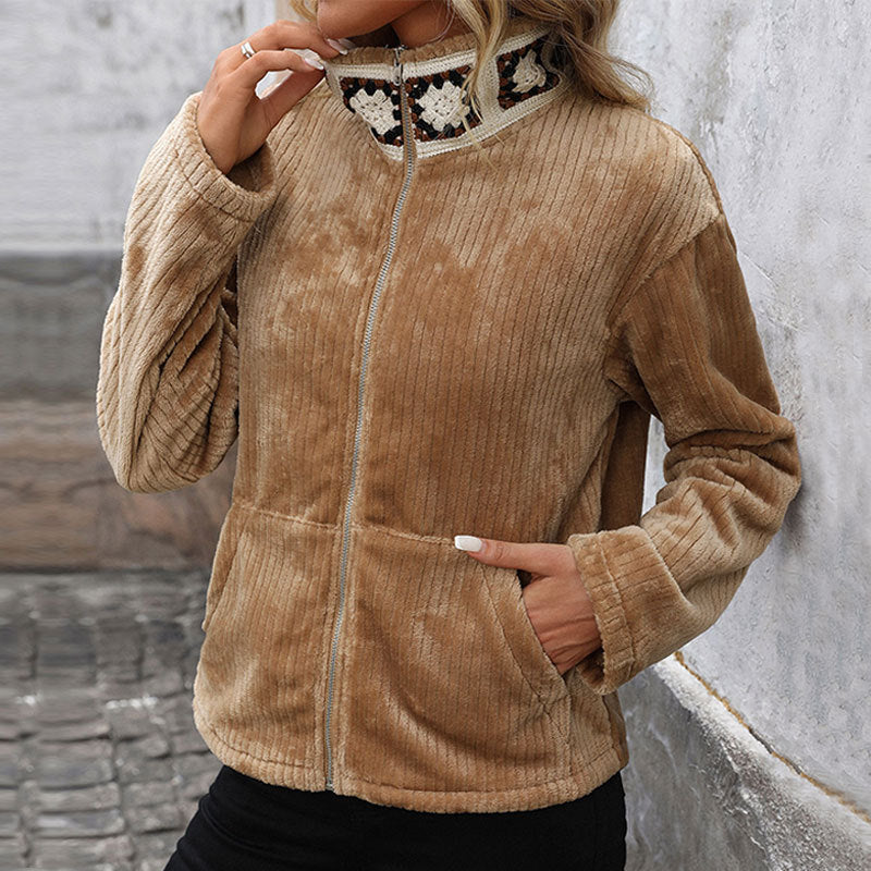 Damen flauschige und stets lässige Freizeitjacke mit Reißverschluss Drune