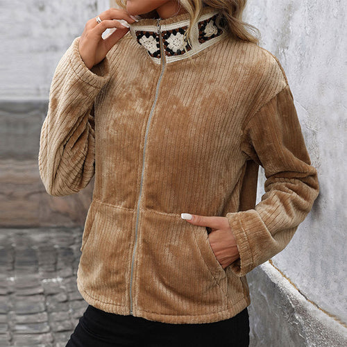 Damen flauschige und stets lässige Freizeitjacke mit Reißverschluss Drune