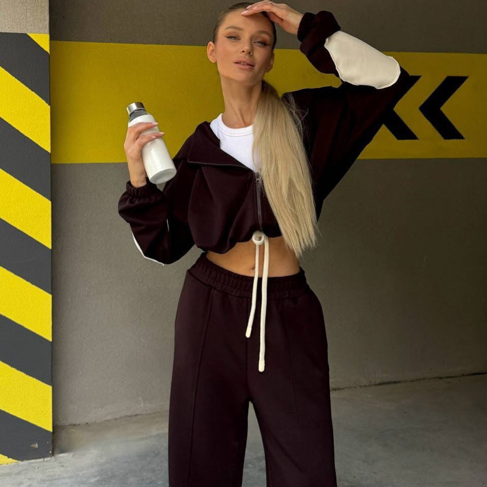 Damen Sportlicher Zweiteiler mit cropped Oberteil und weitem Schnitt Drune