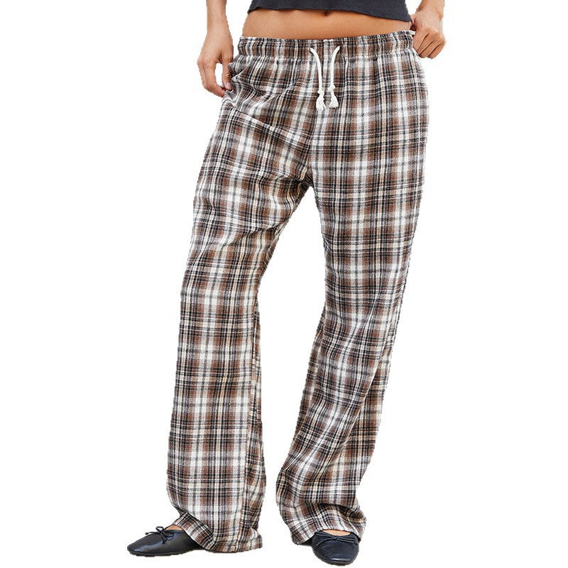 Damen lässige Karomuster Pyjama Strandhose Drune