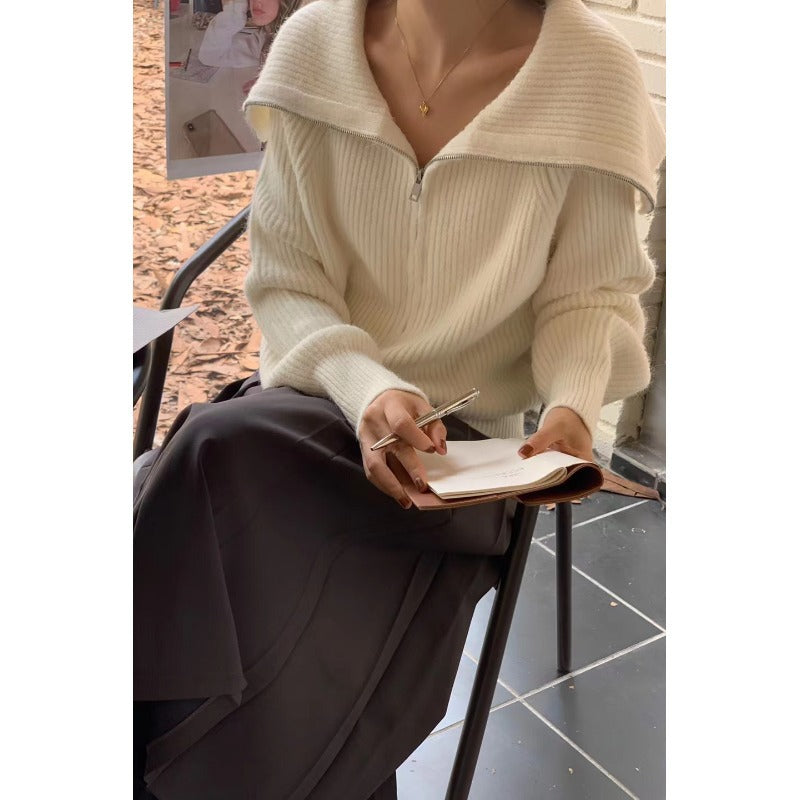 Damen gemütlicher Strickjacke mit offener Front und modischem Kragen Drune