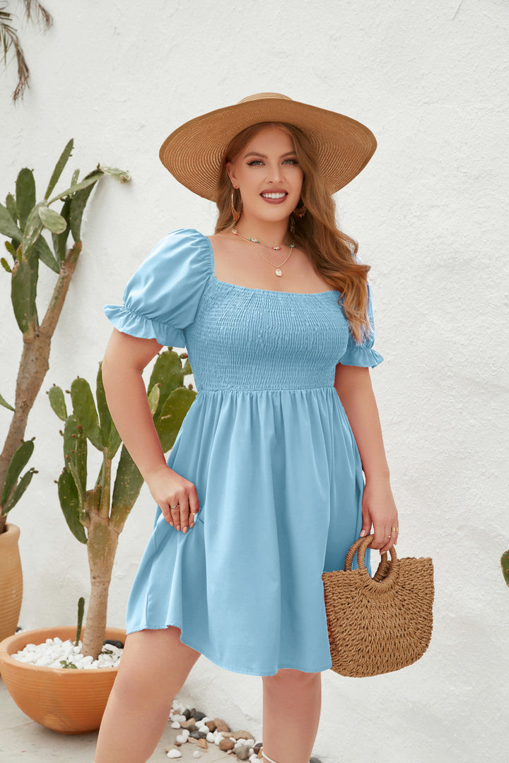 Damen Leichtes Sommerkleid mit schulterfreier Passform und voluminösen Puffärmeln Drune
