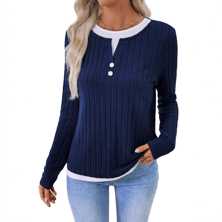 Damen Rippstrick Langarmshirt mit Knopfleiste Drune
