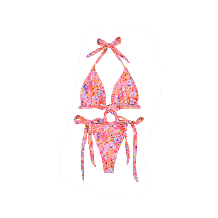 Damen Triangel-Bikini mit buntem Blumenmuster und verstellbaren Trägern Drune