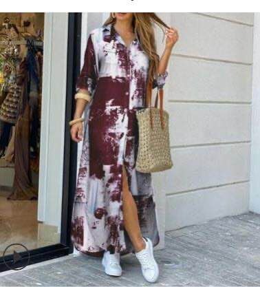 Damen nan langes Hemdkleid mit floralem Muster und seitlichem Schlitz Drune