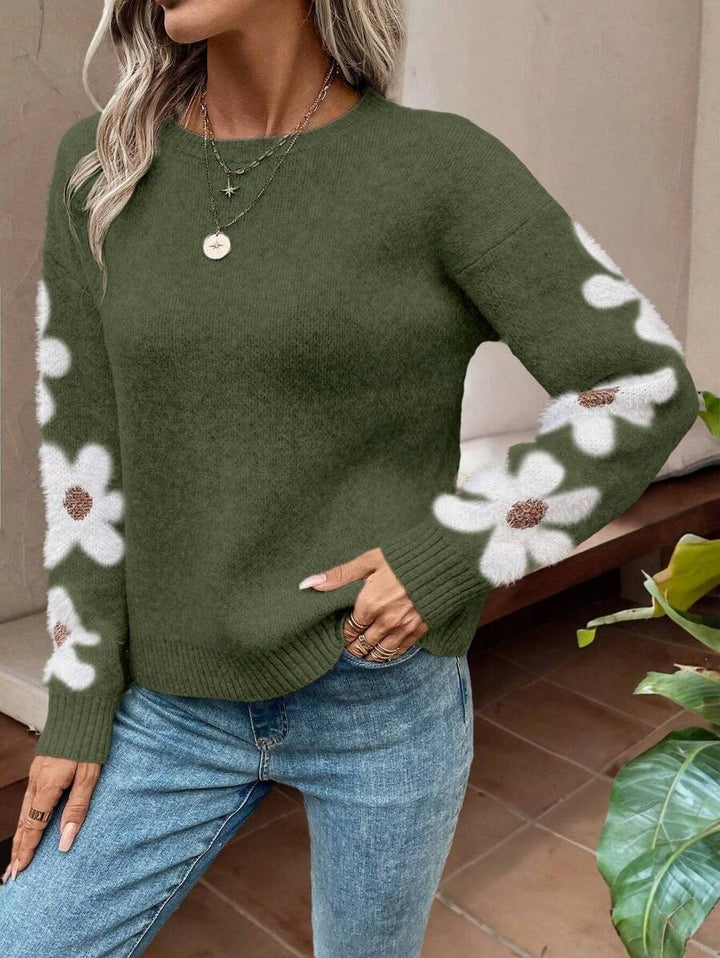 Damen Strickpullover mit floralen Applikationen und lässigem Schnitt Drune