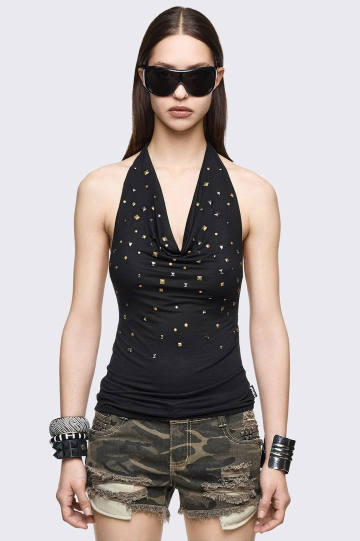 Damen Glamouröses Haltertop mit funkelnden Pailletten Drune
